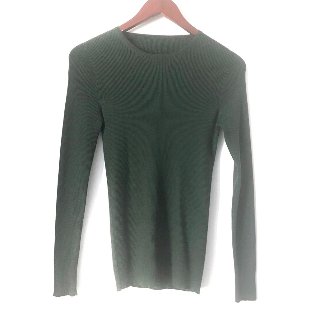 Oscar De La Renta Green Long Sleeve Ribbed Shirt